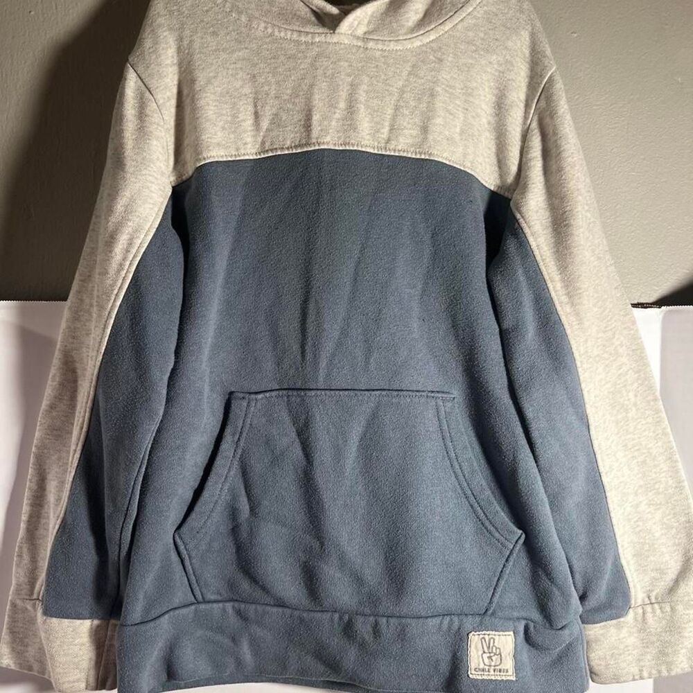 Old Navy Boys Medium 8 Colorblock Fleece Pullover Hoodie Sweatshirt Gray Blue